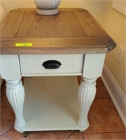 PAIR OF DISTRESSED END TABLES