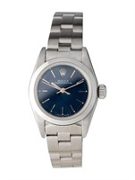 Rolex Oyster Perpetual Blue Dial Ss Watch 24mm