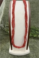 Red Beaded 3-Strand Magnetic Clasp SS Necklace