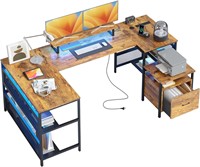 82.6 U Shaped Desk with File Drawer  Brown