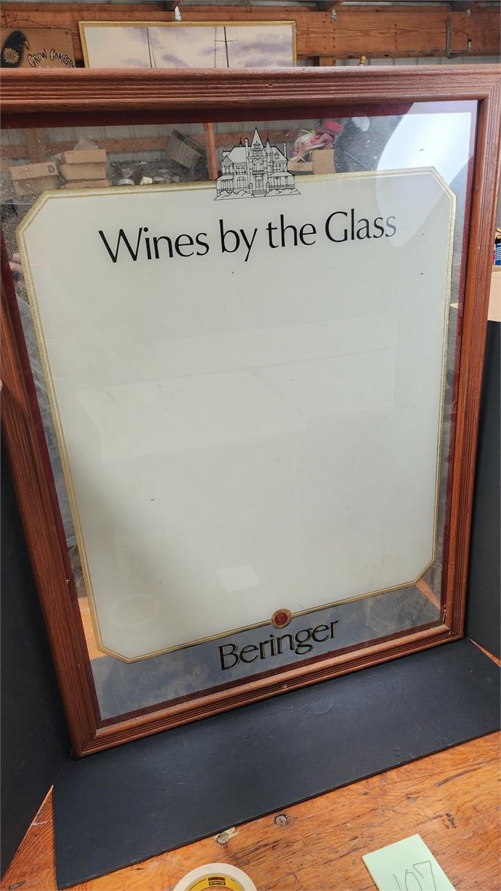 Wine by the glass mirror sign
