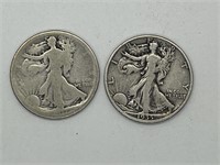 2xpcs Walking Liberty Silver Half Dollars
