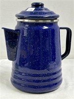 Speckled Blue Enamelware Metal Coffee Pot