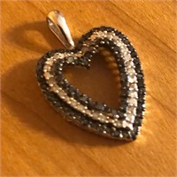 10K White Gold Diamond Sapphire Heart Pendant
