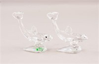 Vintage Italian Crystal Dolphins Sculptures 2pc