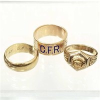 3 gold rings - 2 - 14K & 1 - 10K (class ring) -