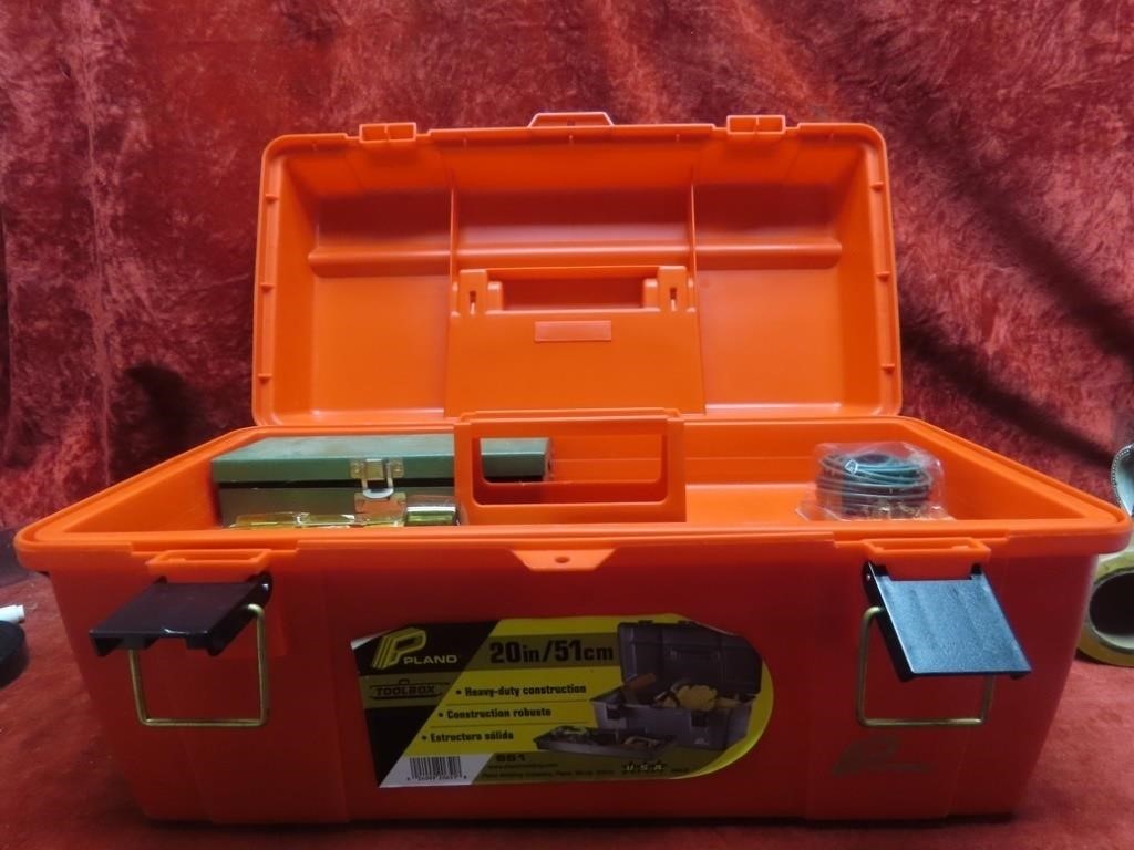 Plano plastic tool box w/tools.