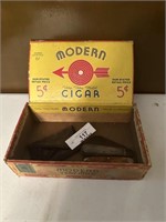 Vintage pocketknives, coin purse in old cigar box
