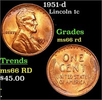 1951-d Lincoln Cent 1c Grades GEM+ Unc RD