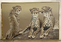 (AF) Metal framed artwork of three leopards on