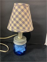 Small blue jar lamp with shade