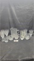 Fostoria glass pitcher and glasses