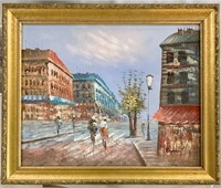 Paris Street Scene Oil Painting Signed Burnz
