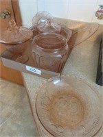 Lot of Pink Depression Glass, Covered Dish