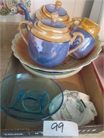 Vintage Lustreware Tea Set, Bowls Blue Glass