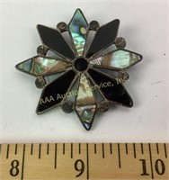 Mexican sterling & abalone brooch 17 grams