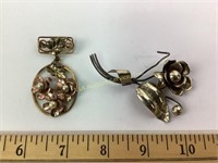 (2) sterling flower brooches 20 grams