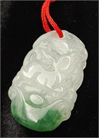 Carved Jade Piece w/Rabbit & Chinese Characters