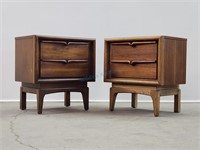 Pair United Walnut Sculptural Nightstands