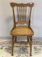 Antique press back chair w redone cane seat