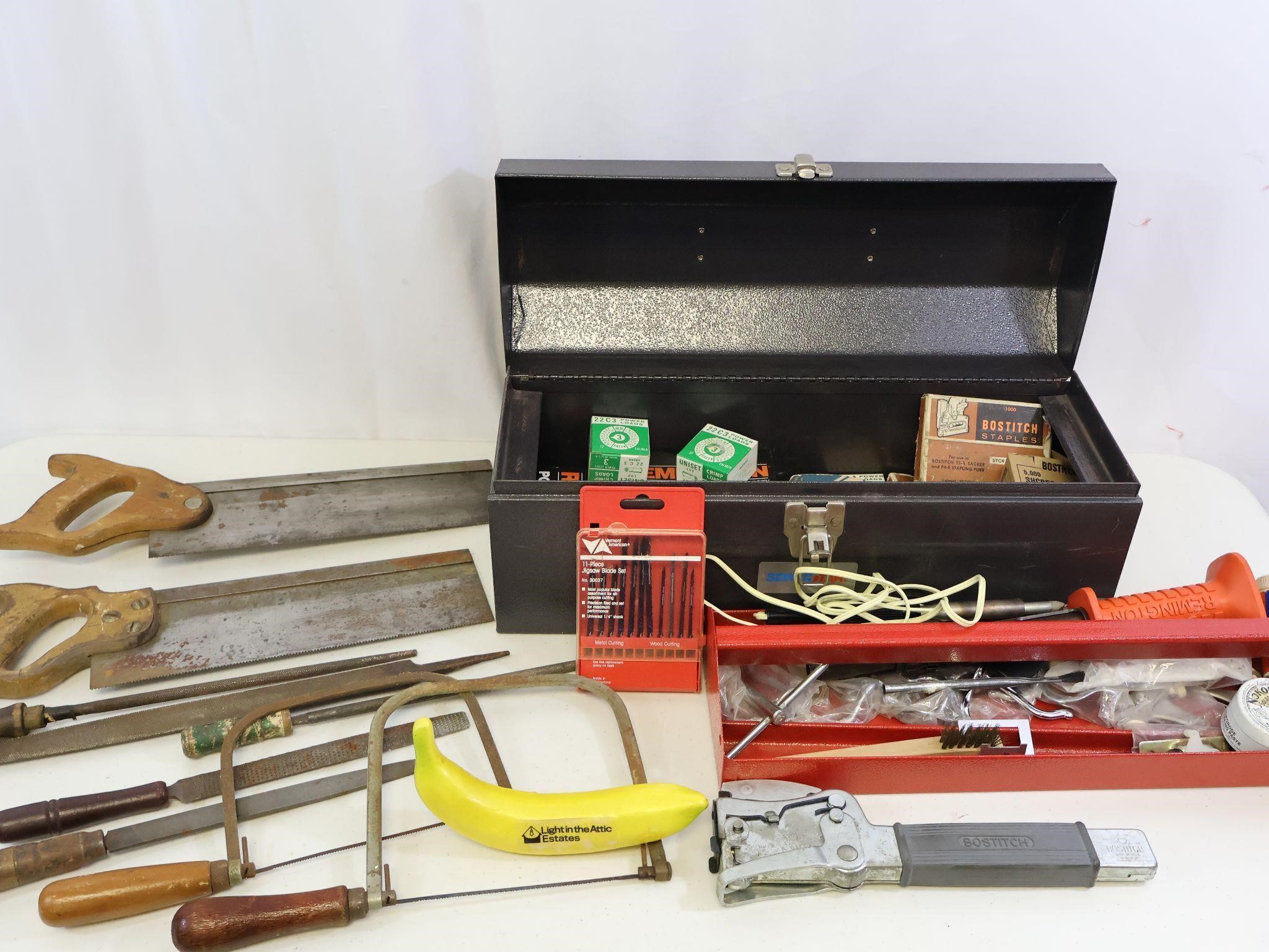 Vtg. Saws & Files, ServStar Toolbox, Soldering Gun