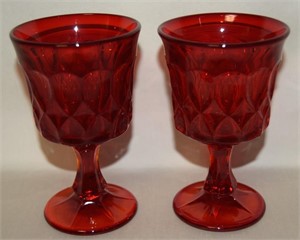 (2) Noritake Perspective Ruby Red Glass 4.75" Wine