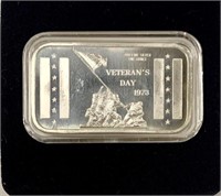 .999 1oz Silver Veteran's Day 1973 Ingot