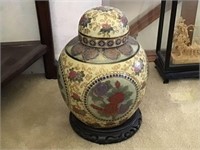 VINTAGE CHINESE PORCELAIN COVERED JAR  - ON STAND
