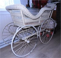 Lot #4930 - Antique white wicker baby stroller