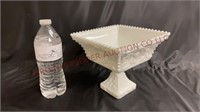 Vintage Milk Glass Compote Dish w Grape Design