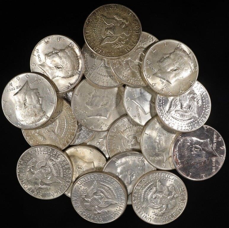 (20) 90% SILVER KENNEDY HALF DOLLARS