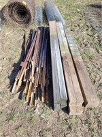 Fence posts; 35 steel t-posts + wooden posts
