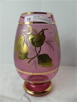 RUBY & GILDED GLASS 9.25" VASE