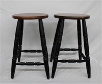 2 wood stools painted & natural 14"D, 24"H