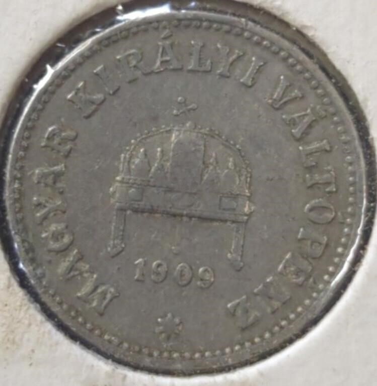 1909 Hungary coin 10 filler