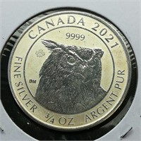 2021 Canada $2 Silver Coin Owl .75 t oz.