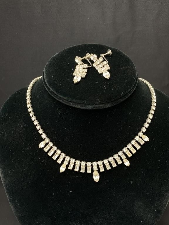 Vintage Rhinestone Necklace & Earrings