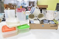 Ceramic Mugs & Pitcher, Plastic Containers