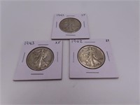 (3) 1941/42/43 Silver Walking LIberty Half Dollar