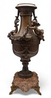 Bronzelike Urn w/ Cherub and Dolphin Ornamentation