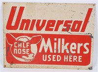 UNIVERSAL MILKERS USED HERE TIN SIGN