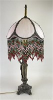 Metal Figural Lamp w/ Beaded Glass Shade