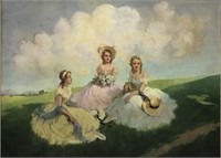 Painting of Three Young Girls in a Meadow.