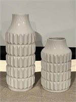 BUNDLE of Patterned White Pottery Vases 12" & 16"