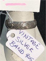 Vintage sterling silver band, hand decorated