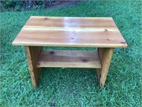 Cedar Table with Shelve on Wheels