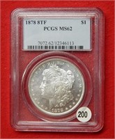 1878 Morgan Silver Dollar 8TF PCGS MS62