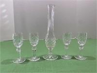 4 Waterford 4 5/8" Sherry Glasses & 9" Vase