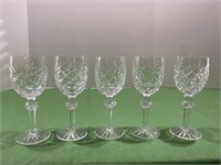 5 Waterford Crystal Wine Glasses 7" H