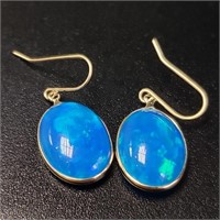 $1690 10K  Enhanced Blue Opal(6ct) Earrings